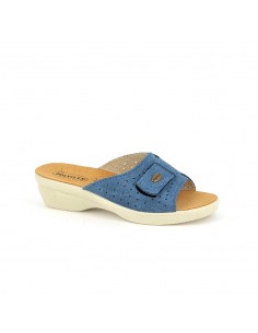 CIABATTA IN PELLE CON VELCRO REGOLABILE - COD. 5418.04 JEANS